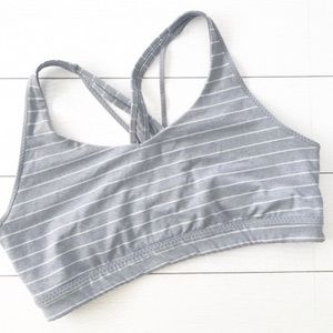 Athleta || Striped Strappy Back Sports Bra Gray L